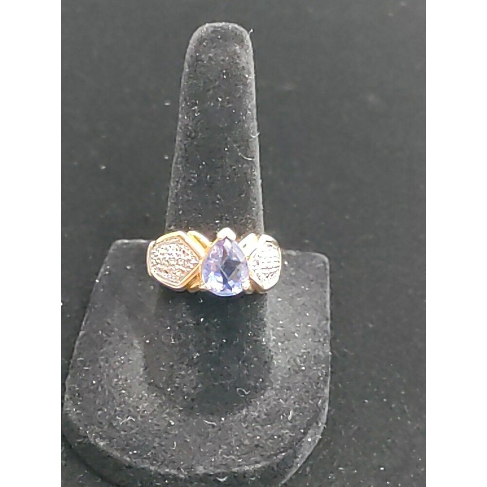 925 Lab Created Sapphire & Pav'e Diamond Ring Size 6 3.69 G
